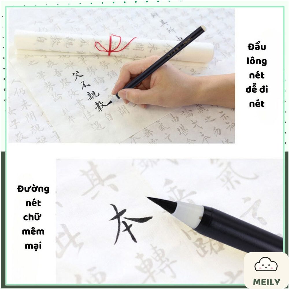 Bút lông mực đen ngòi mềm luyện viết chữ Hán với mực sẵn. Deli 6589
