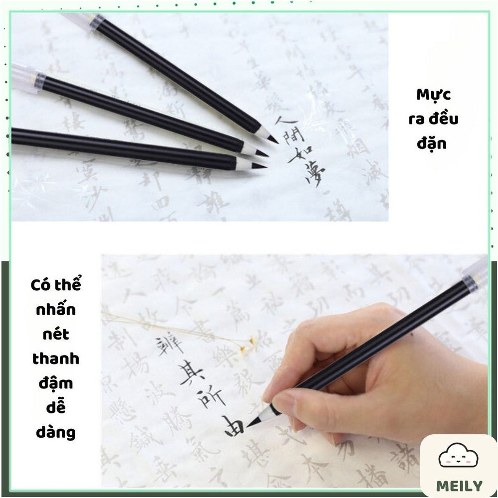 Bút lông mực đen ngòi mềm luyện viết chữ Hán với mực sẵn. Deli 6589