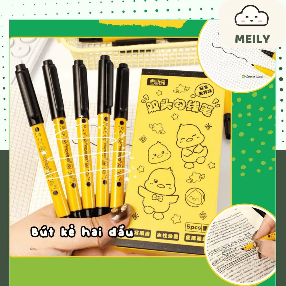 Bút marker 2 đầu không phai ngòi 0.5 1.2mm hình vịt vàng dễ thương B165