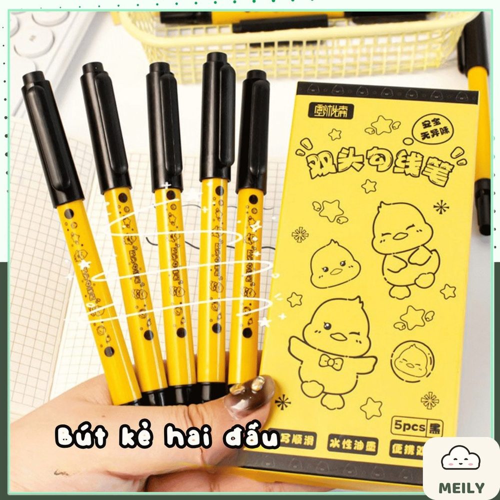 Bút marker 2 đầu không phai ngòi 0.5 1.2mm hình vịt vàng dễ thương B165