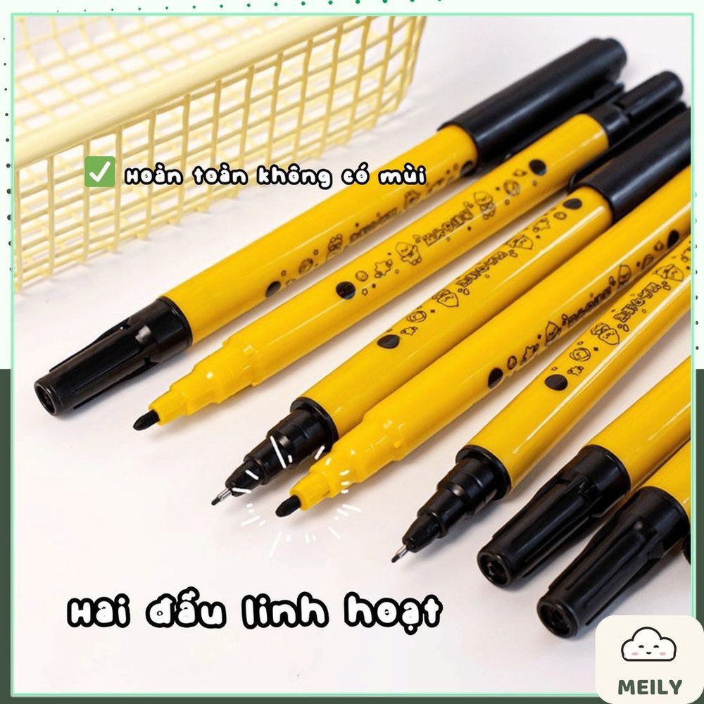 Bút marker 2 đầu không phai ngòi 0.5 1.2mm hình vịt vàng dễ thương B165