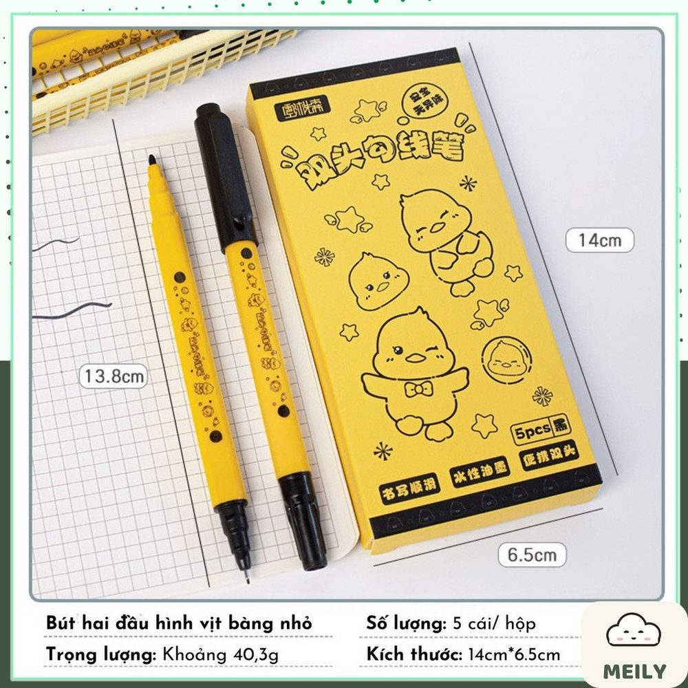 Bút marker 2 đầu không phai ngòi 0.5 1.2mm hình vịt vàng dễ thương B165
