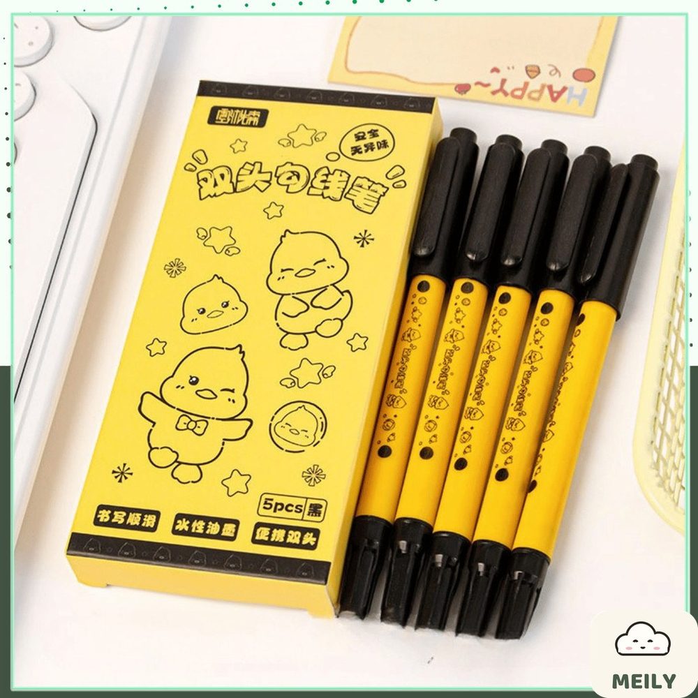 Bút marker 2 đầu không phai ngòi 0.5 1.2mm hình vịt vàng dễ thương B165