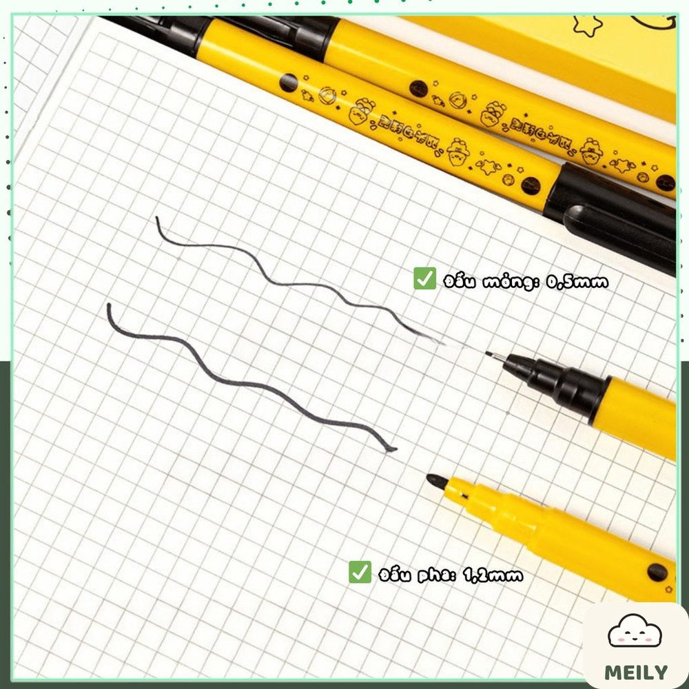 Bút marker 2 đầu không phai ngòi 0.5 1.2mm hình vịt vàng dễ thương B165