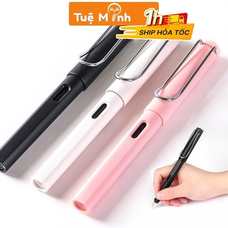 Bút máy Resun ngòi EF nét mảnh luyện chữ thanh đậm B96 - Trắng + 10 Ống mực đỏ