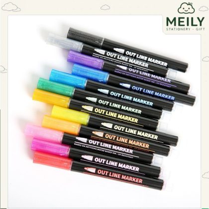 Bút nhũ có nét viền chữ sẵn outline marker nổi bật, bút kim tuyến ghi nét viền