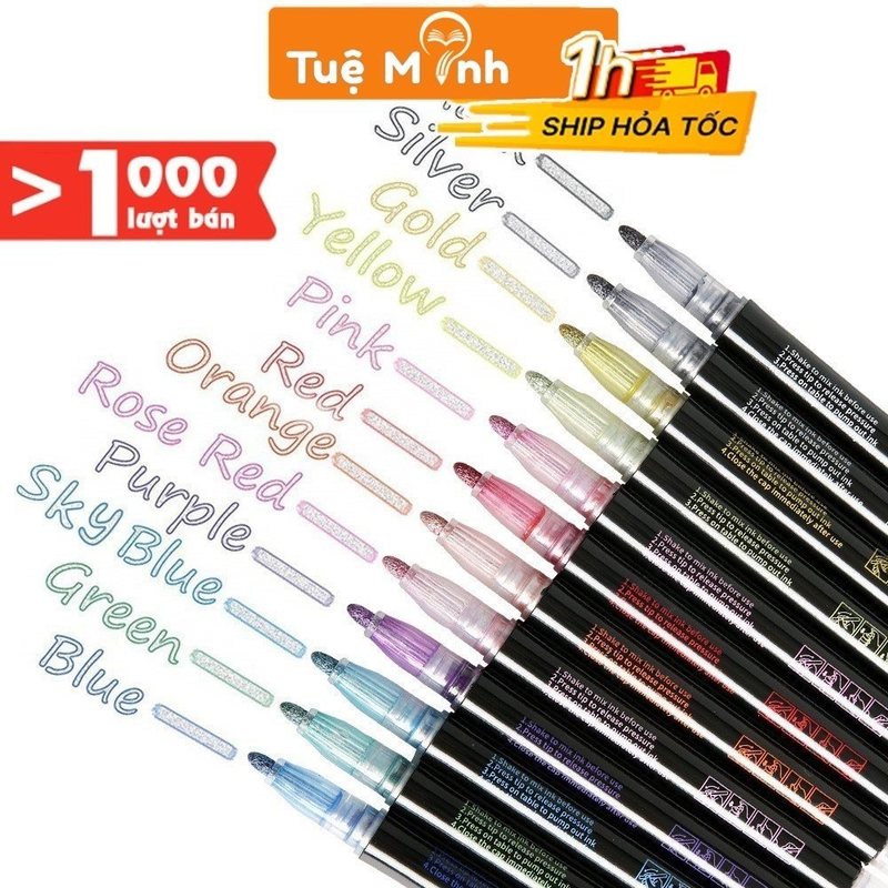 Bút nhũ viền chữ outline marker kim tuyến nổi bật - Bạc