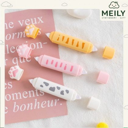 Bút xóa kéo 2 đầu kiêm keo dán hình chân mèo dễ thương