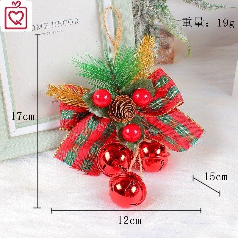 Chùm chuông treo cửa Giáng sinh màu vàng trang trí cây thông Noel - 3 chuông đỏ