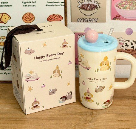 Cốc sứ cao Kẹo ngọt BL191 - Nắp xanh - 600ml