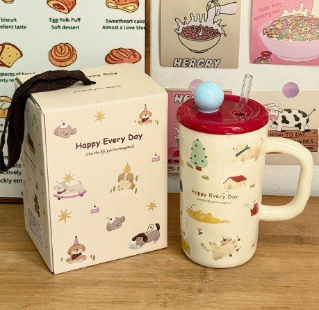 Cốc sứ cao Kẹo ngọt BL191 - Nắp đỏ - 600ml