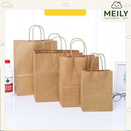 Combo 5 Túi giấy mỏng nâu xi măng da bò quai dán xách đồ dùng tiết kiệm Klong