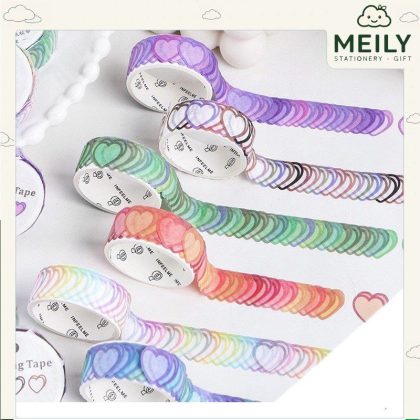 Cuộn 100 sticker trái tim dán trang trí sổ tay, take note, bưu thiếp handmade