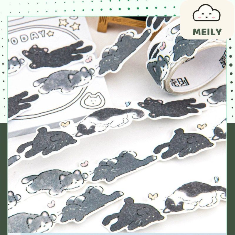 Cuộn sticker Momo 30mm x 2m hình mèo DIY sổ tay STI92