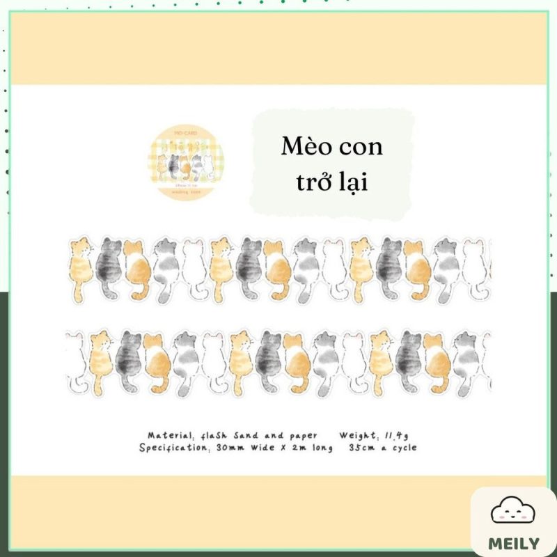 Cuộn sticker Momo 30mm x 2m hình mèo DIY sổ tay STI92