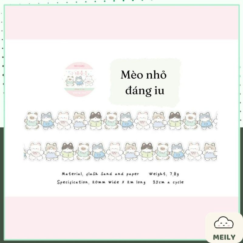 Cuộn sticker Momo 30mm x 2m hình mèo DIY sổ tay STI92