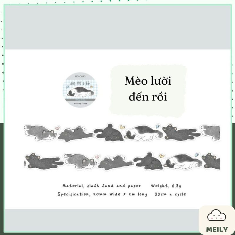 Cuộn sticker Momo 30mm x 2m hình mèo DIY sổ tay STI92