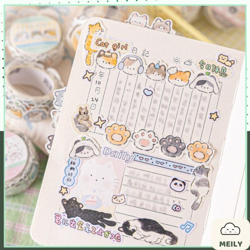 Cuộn sticker Momo 30mm x 2m hình mèo DIY sổ tay STI92