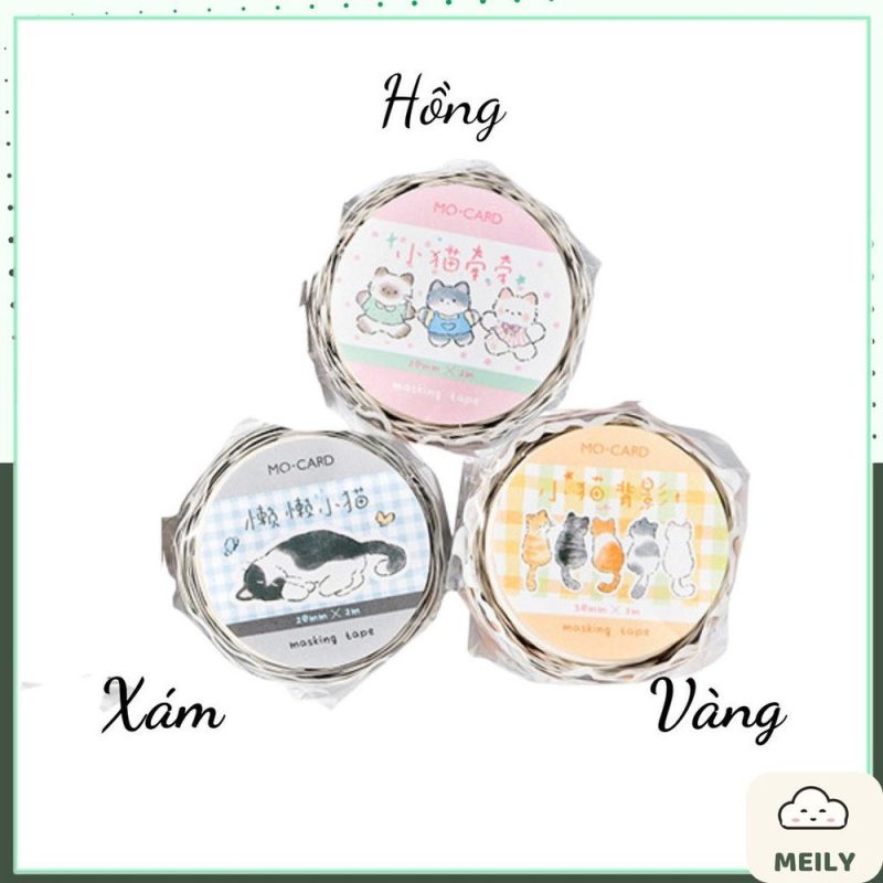 Cuộn sticker Momo 30mm x 2m hình mèo DIY sổ tay STI92