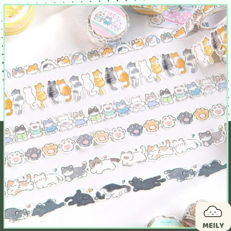 Cuộn sticker Momo 30mm x 2m hình mèo DIY sổ tay STI92
