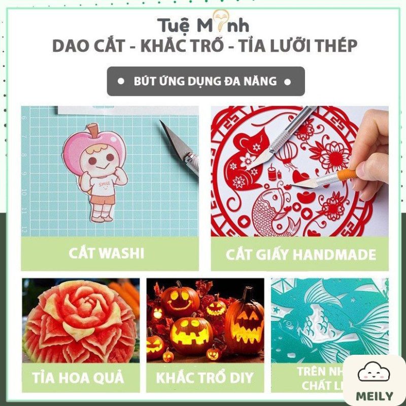 Dao cắt Washi tape, dao điêu khắc gọt mô hình kèm 8 lưỡi dự phòng