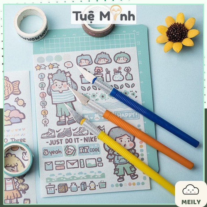 Dao cắt Washi tape, dao điêu khắc gọt mô hình kèm 8 lưỡi dự phòng