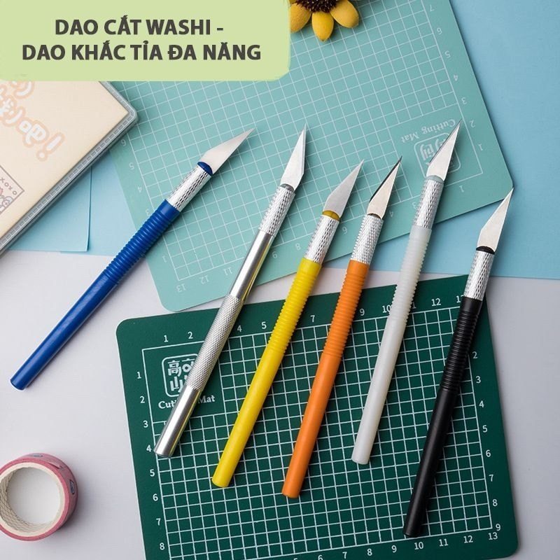 Dao cắt Washi tape, dao điêu khắc gọt mô hình kèm 8 lưỡi dự phòng - Dao cắt Washi tape