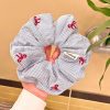 Dây buộc tóc kẻ xanh dương cherry nơ đỏ