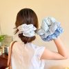 Dây buộc tóc Hàn Quốc phom rộng 14cm xanh muối biển hoạ tiết kẻ caro