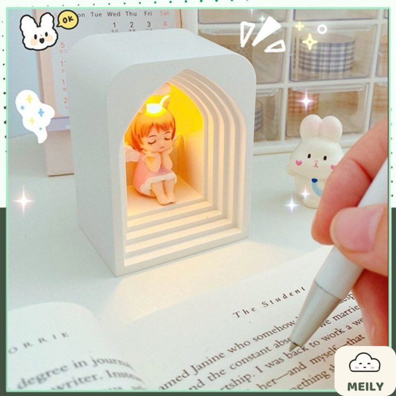 Đèn trang trí mini phát sáng mẫu thiên thần cầu để bàn học