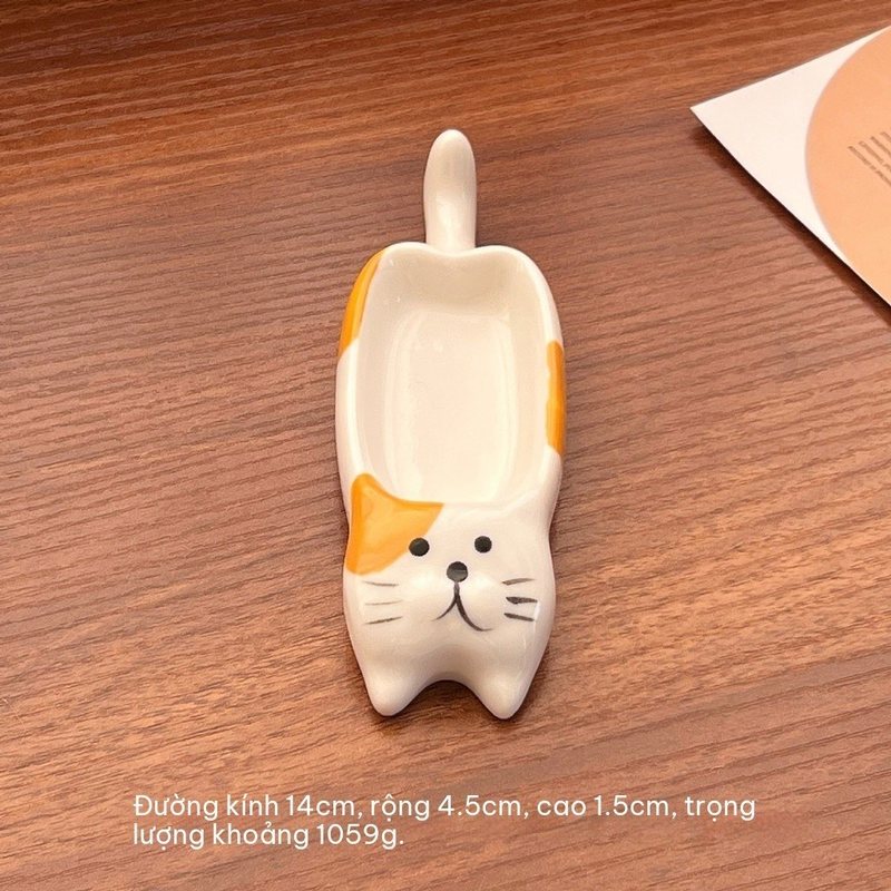 Đĩa Chấm Gốm Sứ Hoạt Hình BL108 - Mèo Nhỏ Màu Cam Dà