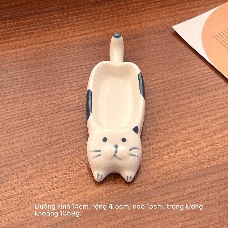 Đĩa Chấm Gốm Sứ Hoạt Hình BL108 - Mèo Xanh Trắng Dài