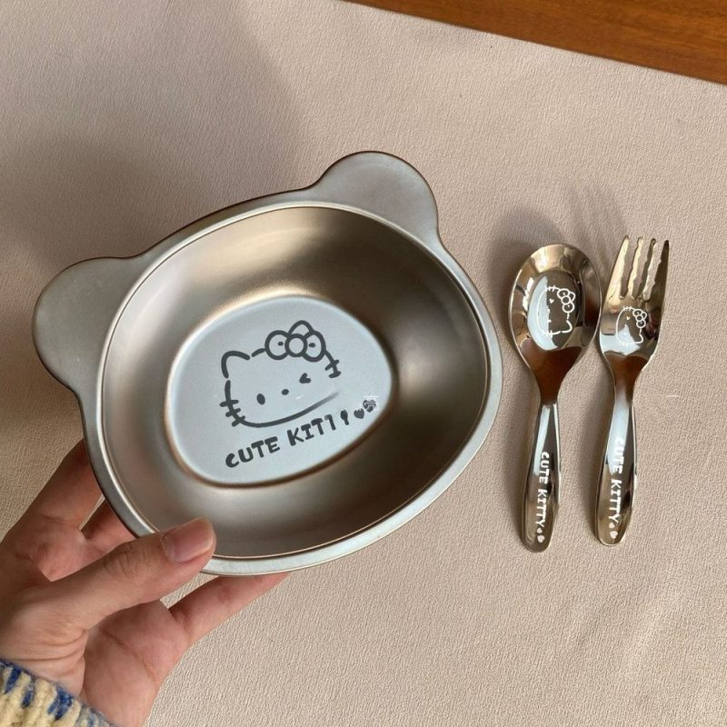 Đồ dùng ăn uống inox mèo Kitty dễ thương BL197