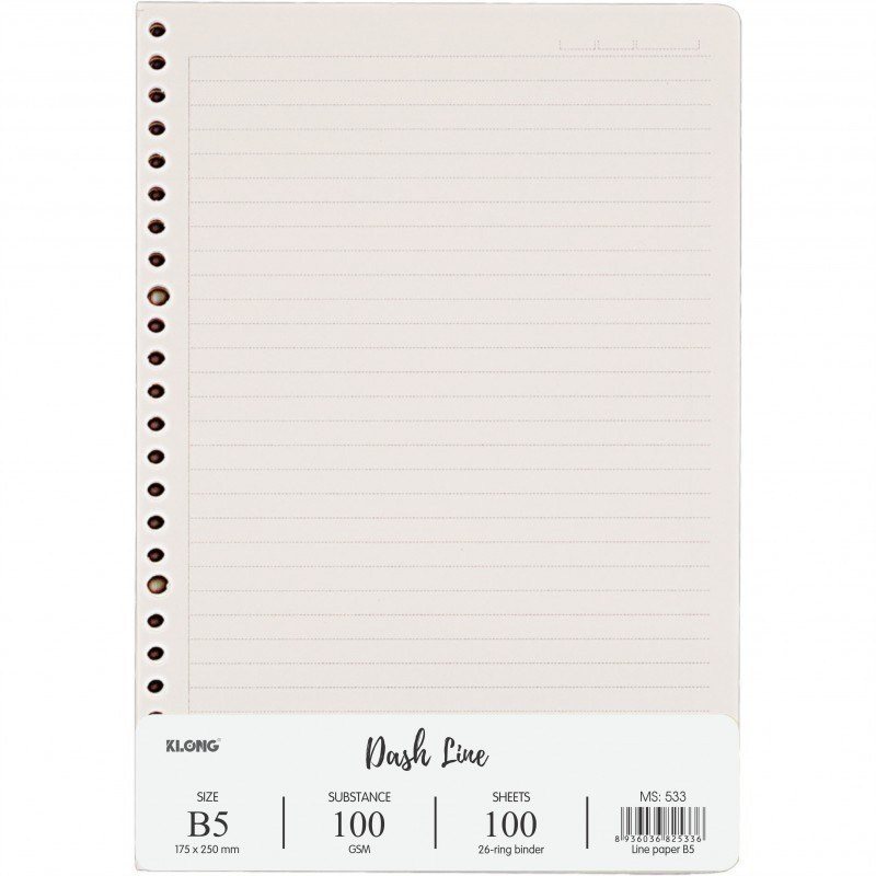 File bìa sổ còng 2 đầu 10 chấu KLong MS 808 B5 - Ruột sổ còng kẻ ngang nét đứt B5 100 tờ 100/76 100gms Klong MS533