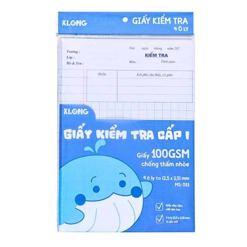 Giấy kiểm tra 4 ô ly Klong b5 MS 011