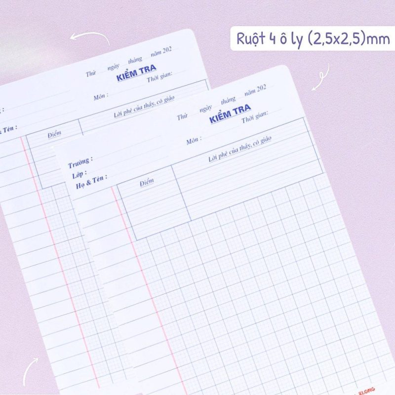 Giấy kiểm tra 4 ô ly Klong b5 MS 011