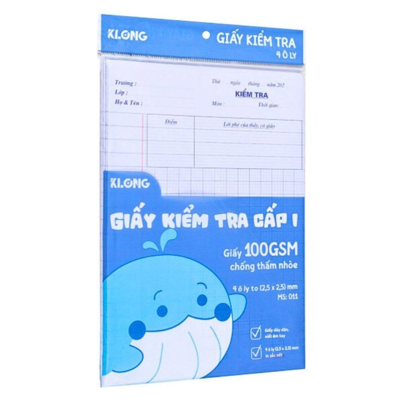 Giấy kiểm tra 4 ô ly Klong b5 MS 011