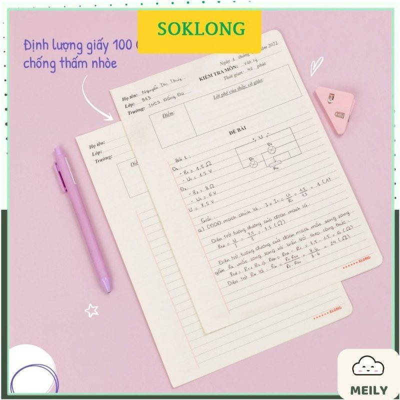 Giấy kiểm tra cấp 2, 3 Klong B5 tập 20 tờ giấy đôi