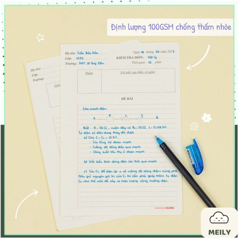 Giấy kiểm tra cấp 2, 3 Klong B5 tập 20 tờ giấy đôi