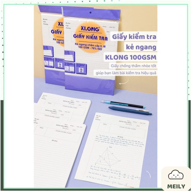 Giấy kiểm tra cấp 2, 3 Klong B5 tập 20 tờ giấy đôi