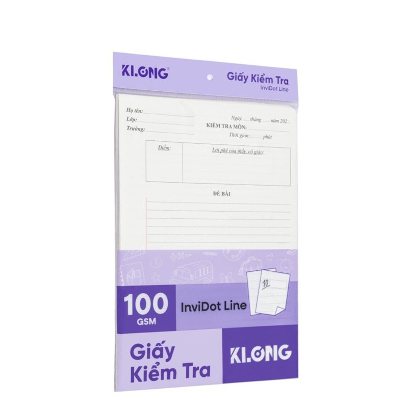 Giấy kiểm tra cấp 2, 3 Klong B5 tập 20 tờ giấy đôi - Giấy kiểm tra InviDot Line cấp II, III B5 20 tờ kép 100/76 Klong MS280 [KM]-NN