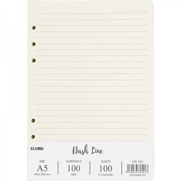 Ruột sổ còng Klong A5 100 tờ caro, InviDot Line, dot grid - Ruột sổ kẹp còng Klong kẻ ngang Dash Line A5 100 tờ 100/76 MS521