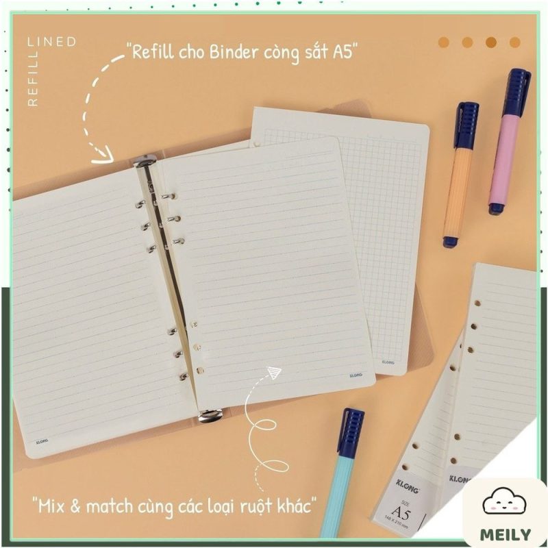 Giấy ruột sổ còng kẻ ngang A5 100 tờ dày 120gsm