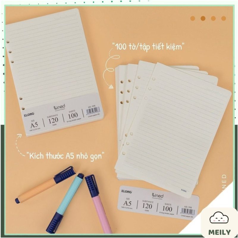 Giấy ruột sổ còng kẻ ngang A5 100 tờ dày 120gsm