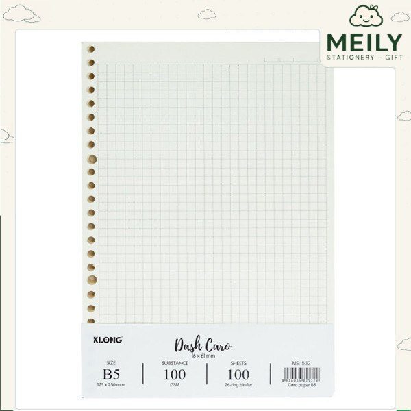 Giấy thay thế làm binder Caro 6x6mm gồm 100 tờ B5 KLONG MS 532