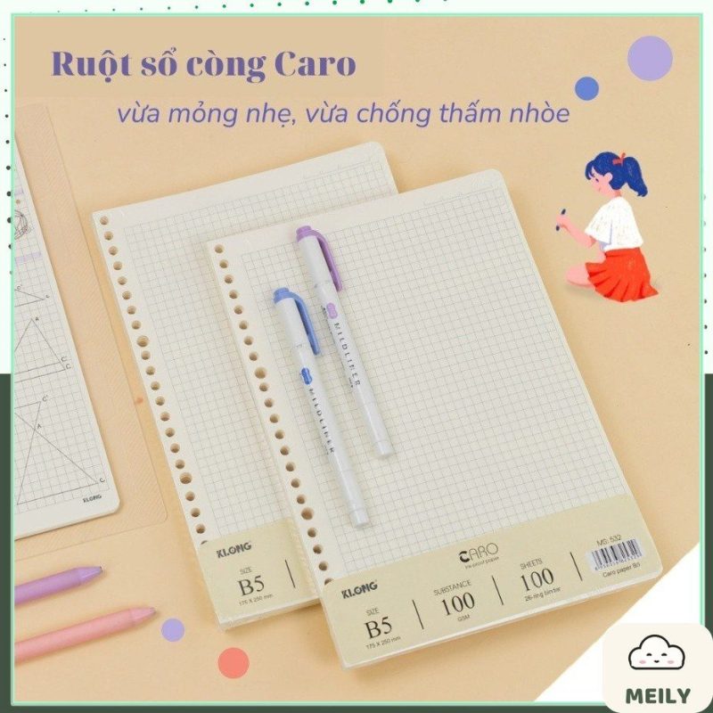 Giấy thay thế làm binder Caro 6x6mm gồm 100 tờ B5 KLONG MS 532