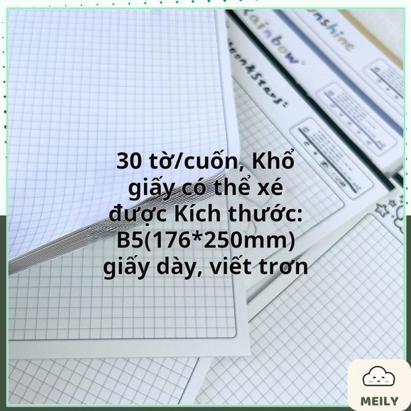 Giấy viết bài B5 30 tờ caro/kẻ ngang họa tiết thời tiết S47