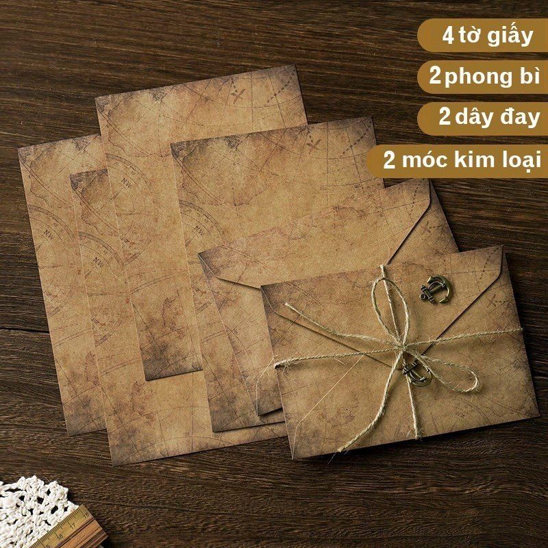 Giấy viết thư, bưu thiếp, phong bì, cài kim loại cổ điển TH13