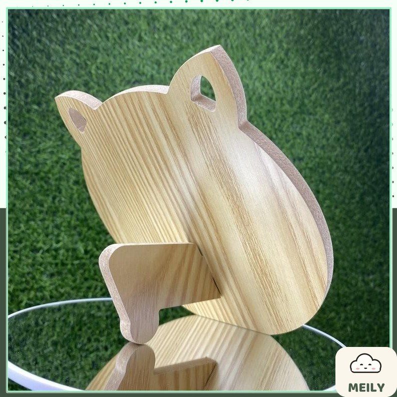 Gương gỗ trang điểm để bàn hình tai mèo kèm đế