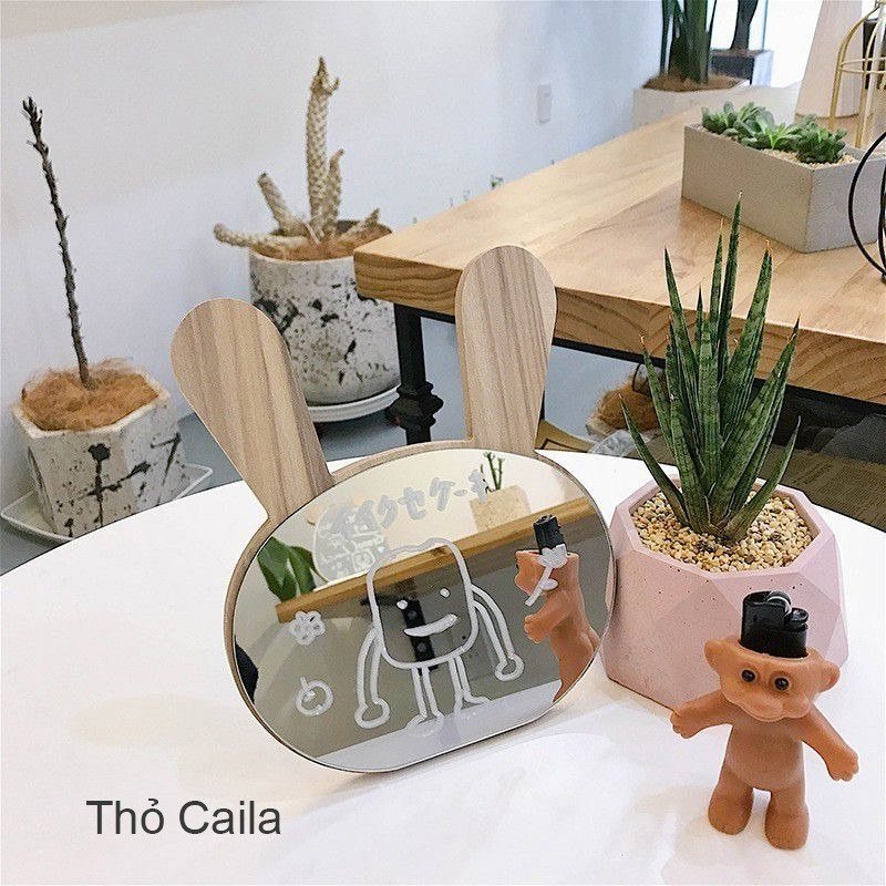 Gương gỗ trang điểm để bàn hình tai mèo kèm đế - Tai thỏ Caila -ngừng nhập